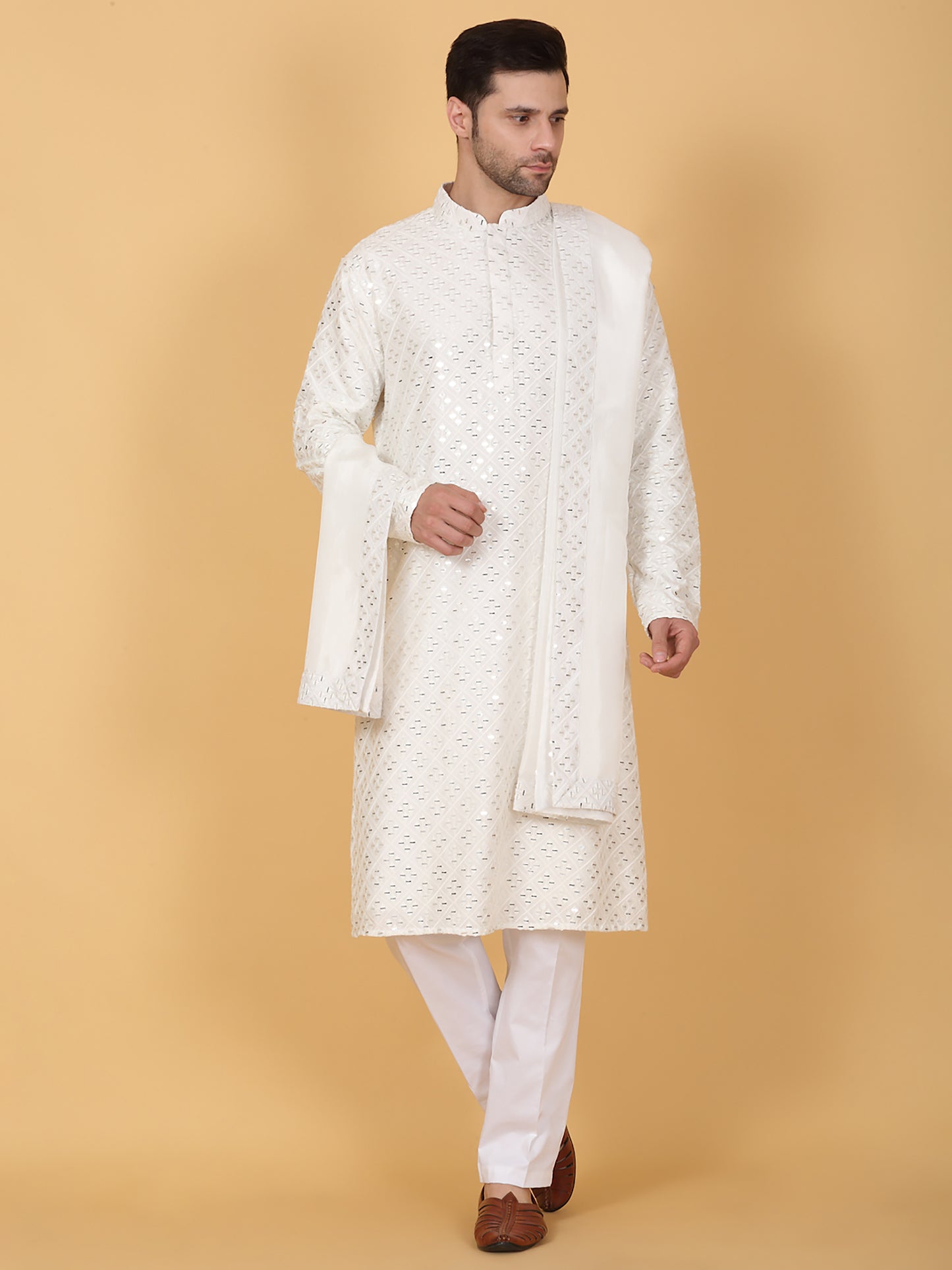 Mirror Embroidered Barfi Work Kurta Set