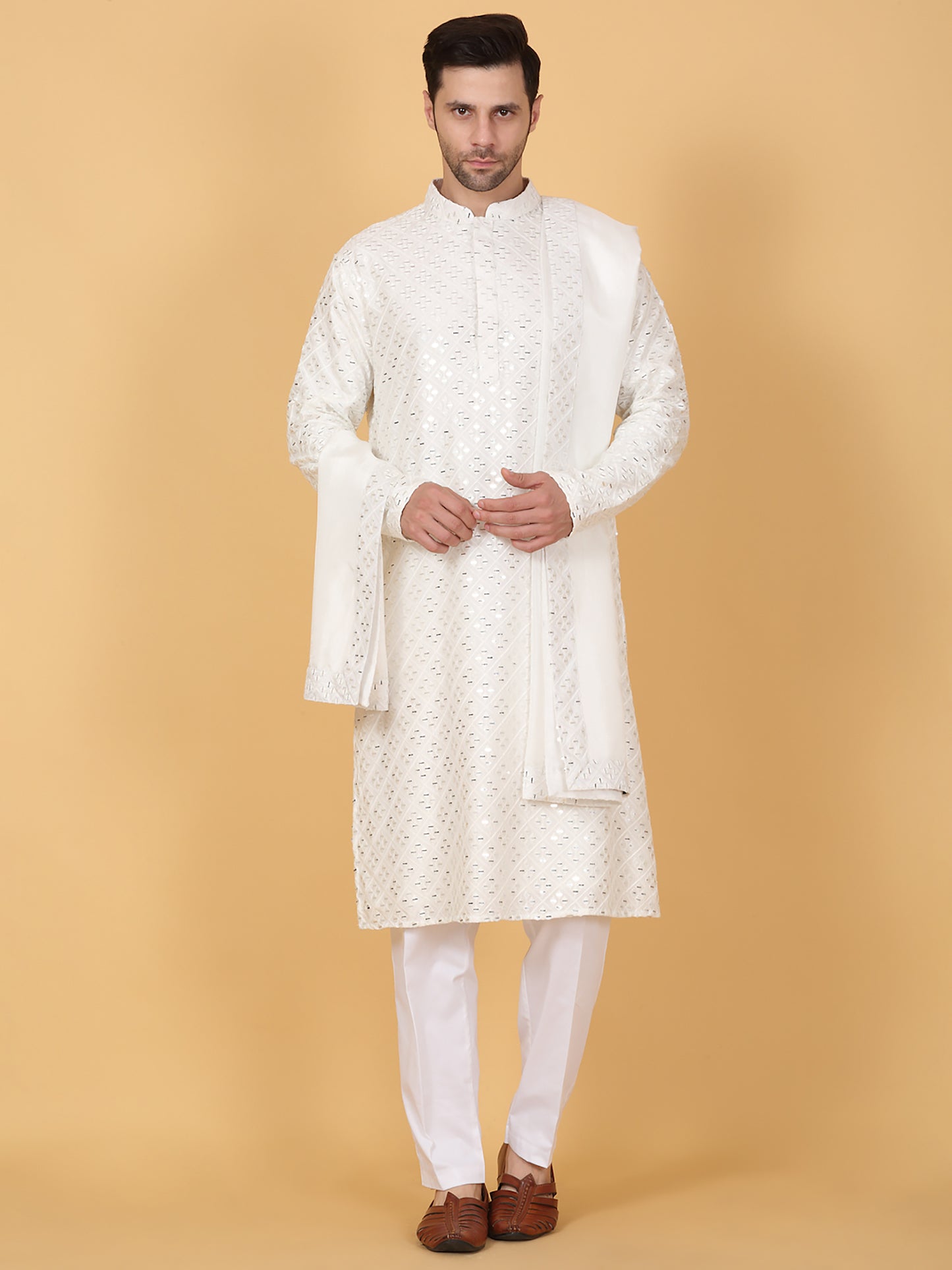Mirror Embroidered Barfi Work Kurta Set