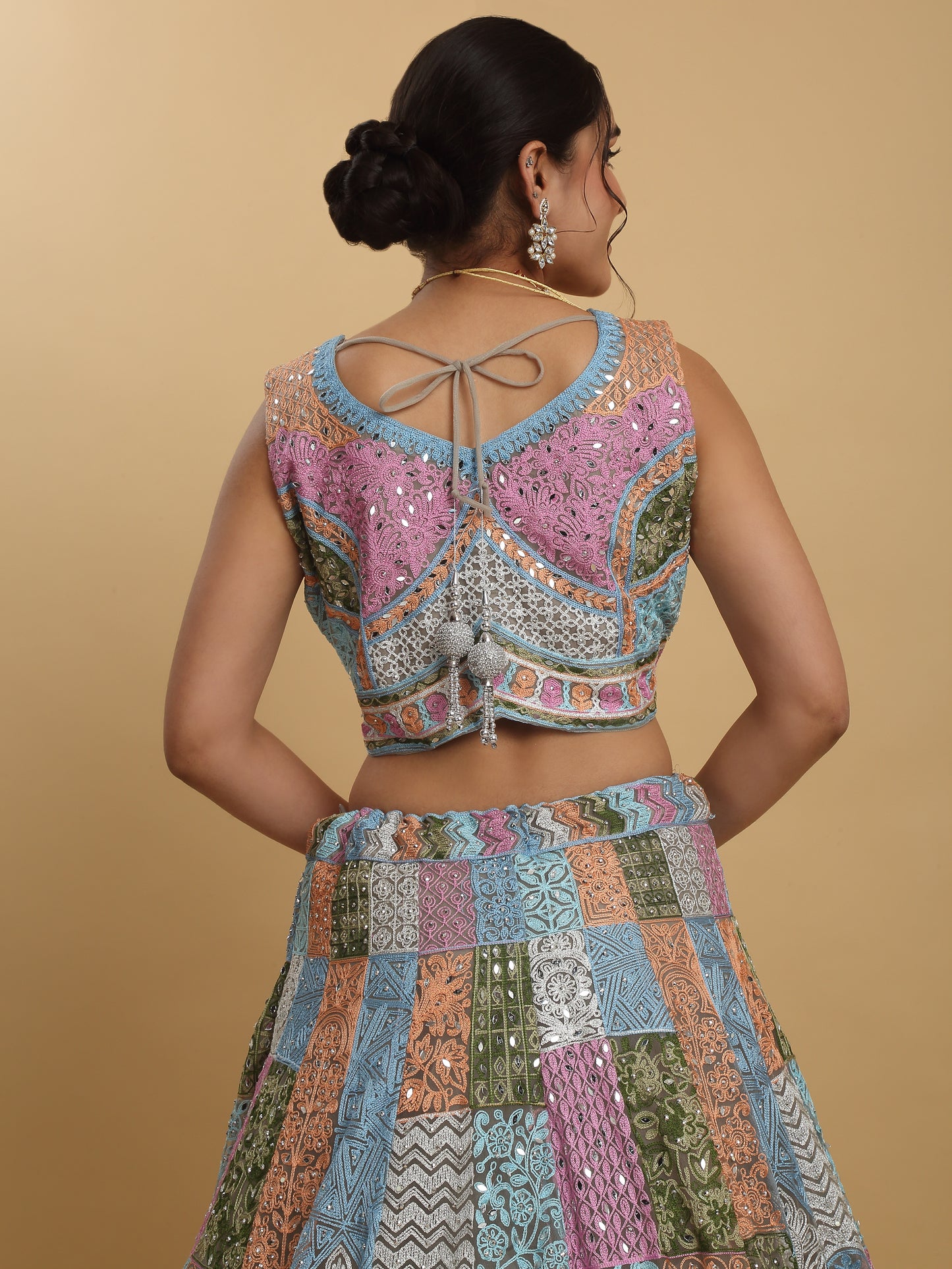 Divyam Multi Colored Thread And Mirror Embroidered Lehenga Set