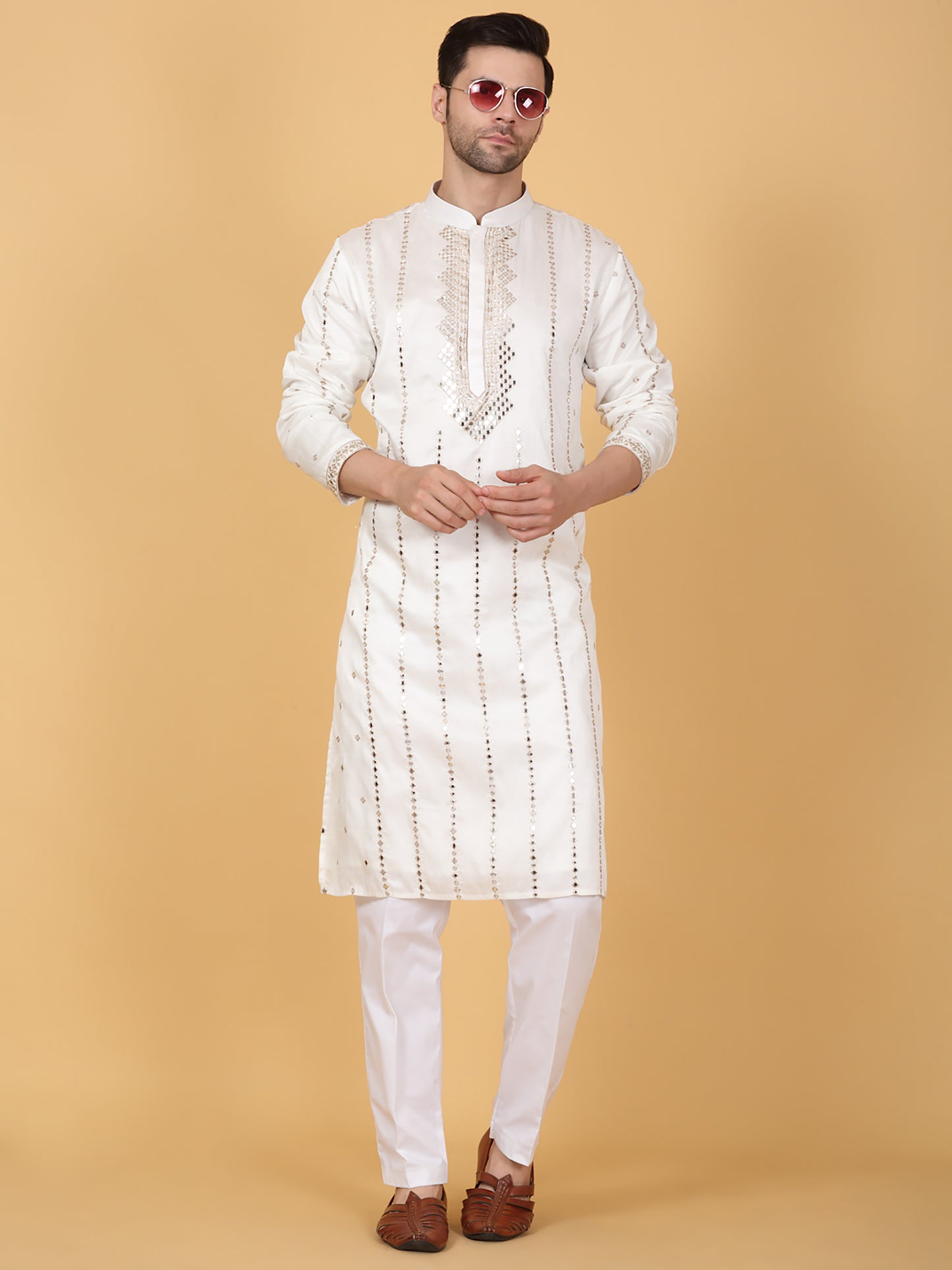 Zari Mirror Embroidered Kurta Set