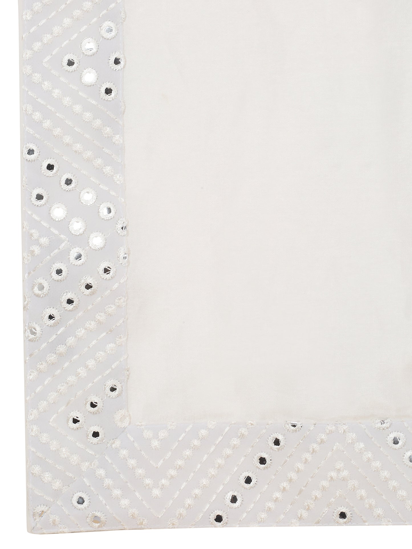 White Cotton Mirror Embroidery Zig Zag Kurta Set