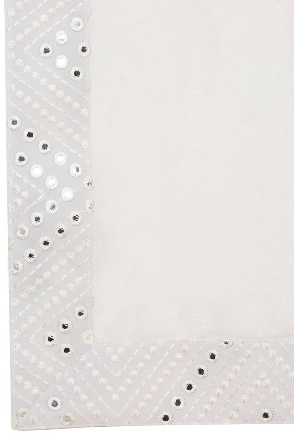 White Cotton Mirror Embroidery Zig Zag Kurta Set