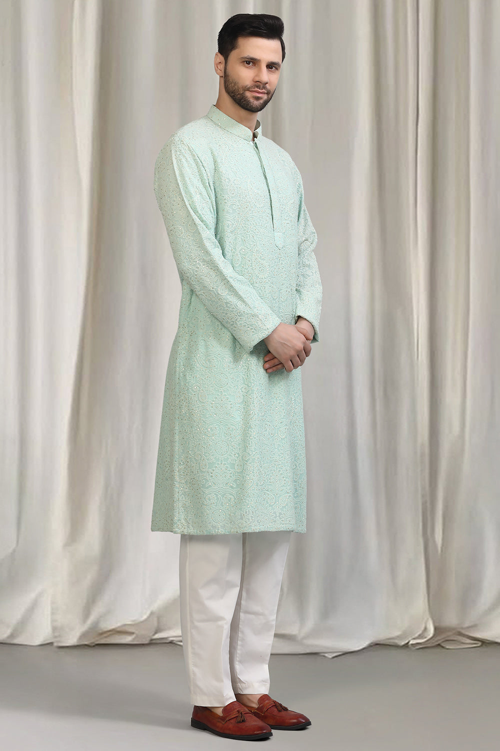 All Over Upwan  Embroidered Kurta With Back Elastic Pants