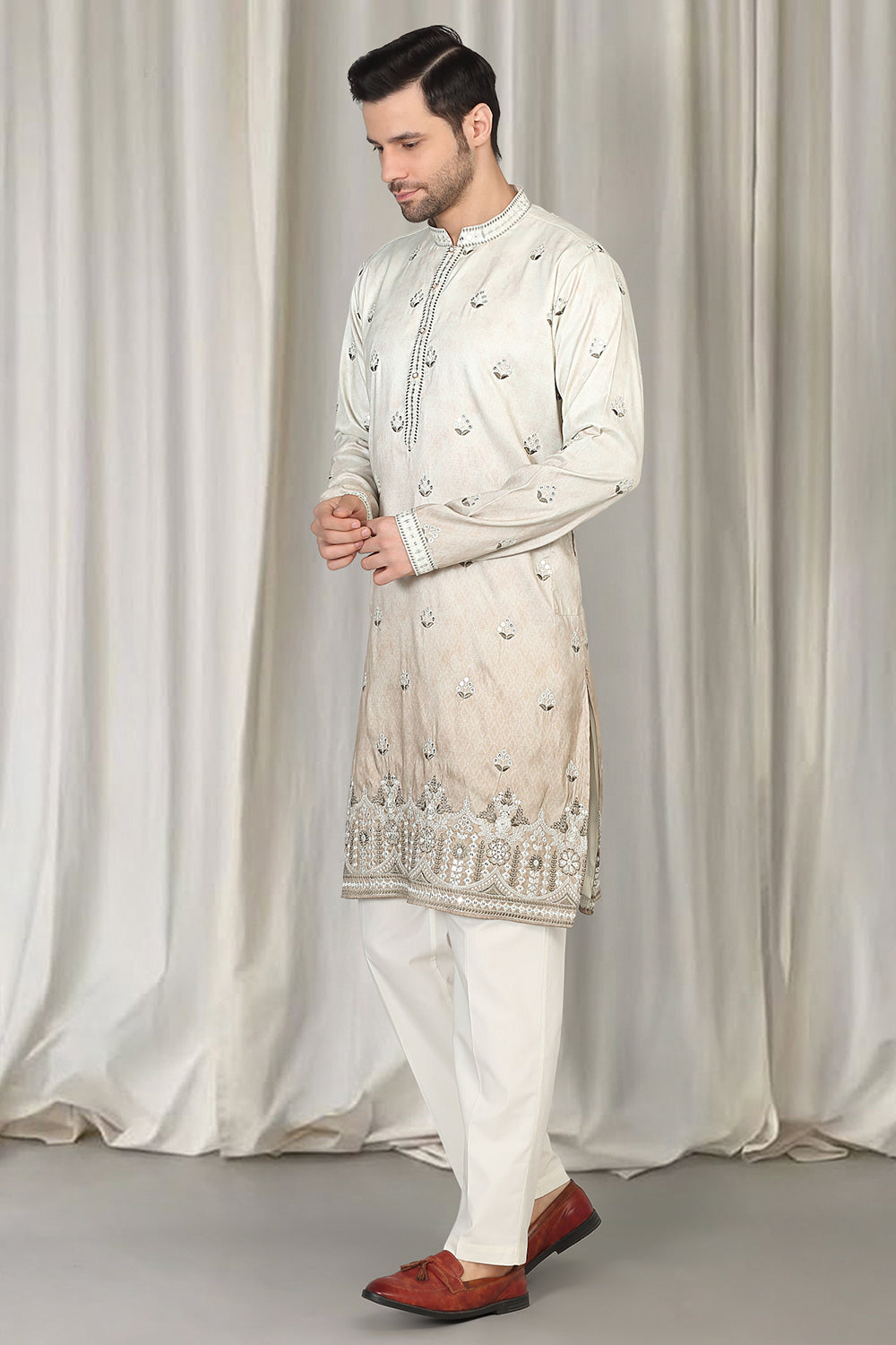 Bahaar Printed Embroidered Kurta With Back Elastic Pants