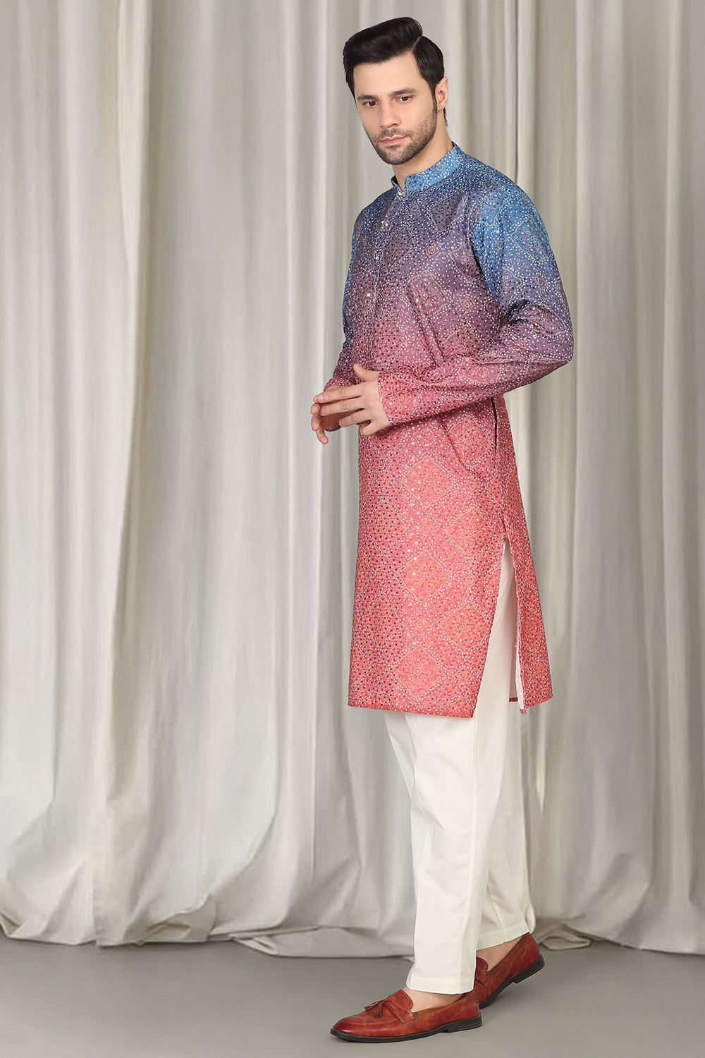 Bandhini  Bahaar Embroidered Kurta Set With Back Elastic Pants