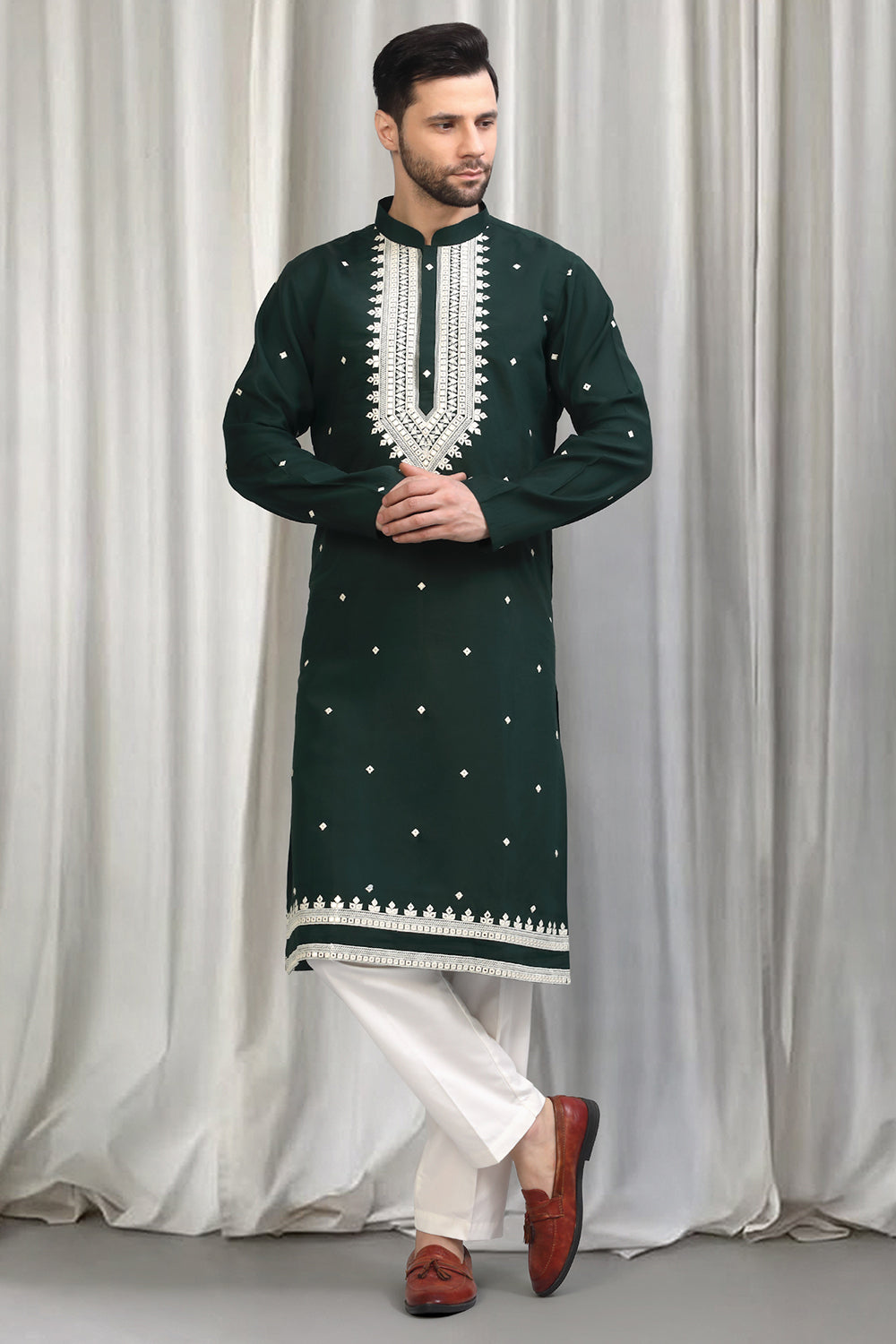 Classic  Embroidered Kurta With Back Elastic Pants