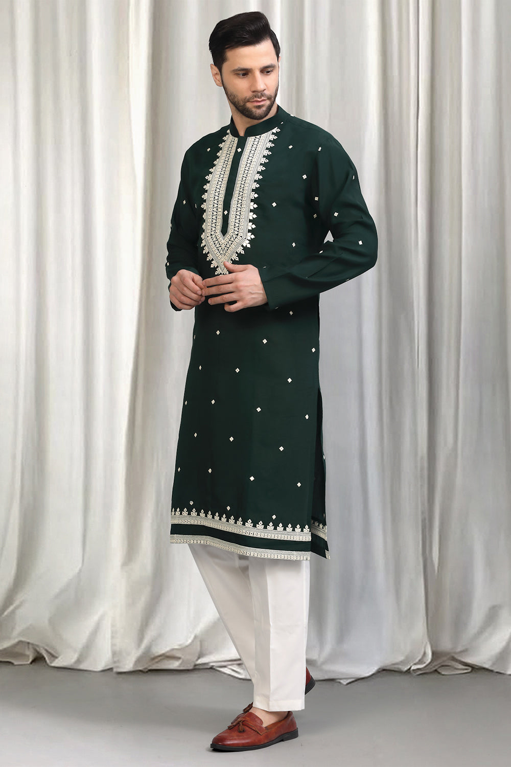 Classic  Embroidered Kurta With Back Elastic Pants