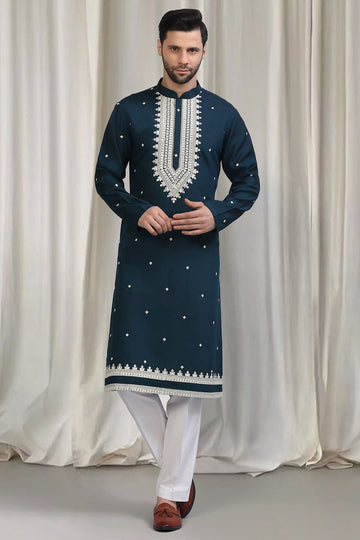 Classic  Embroidered Kurta With Back Elastic Pants