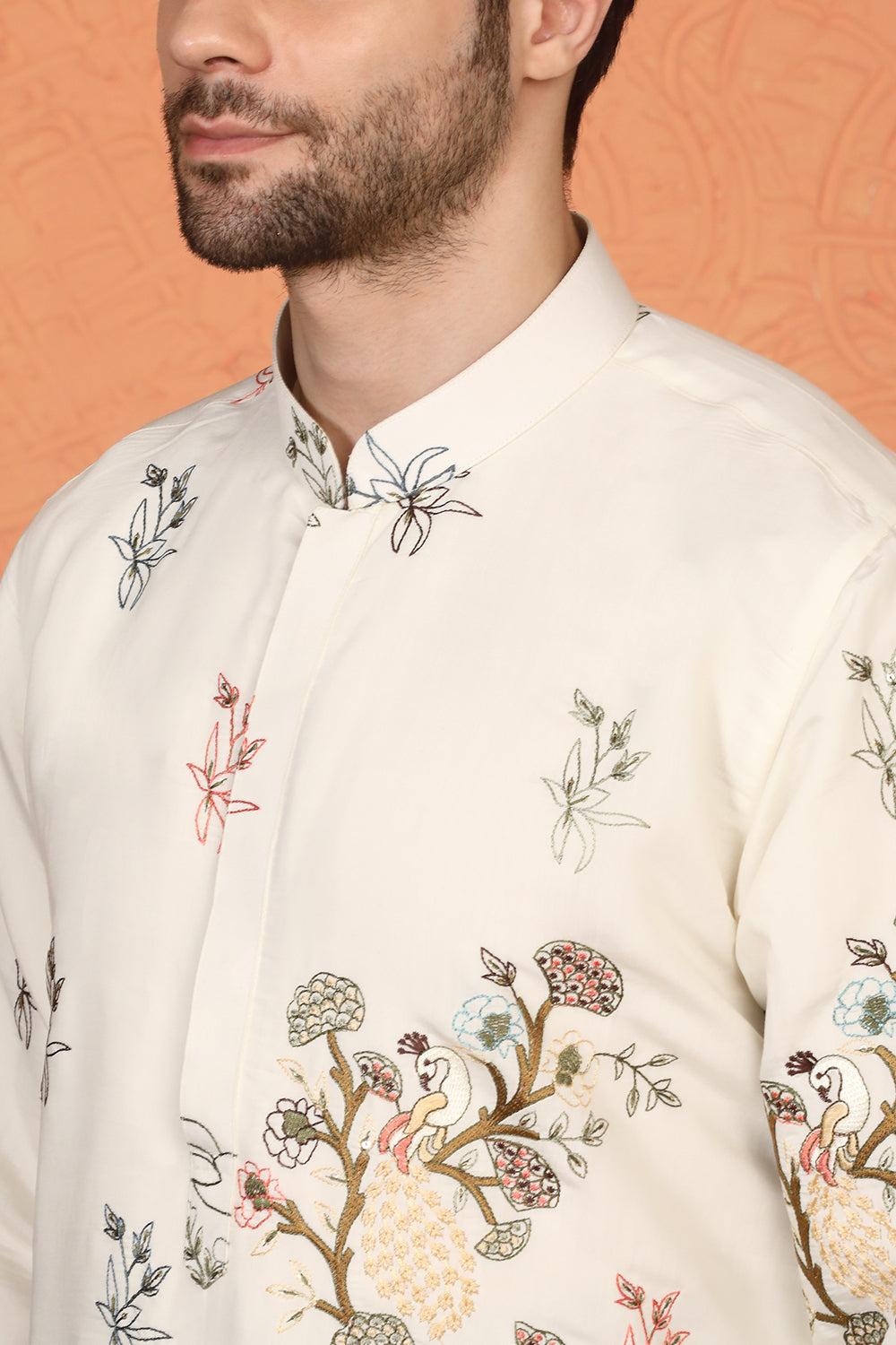 Forest Landscape  All Over  Embroidered Kurta with Back Elastic Pants