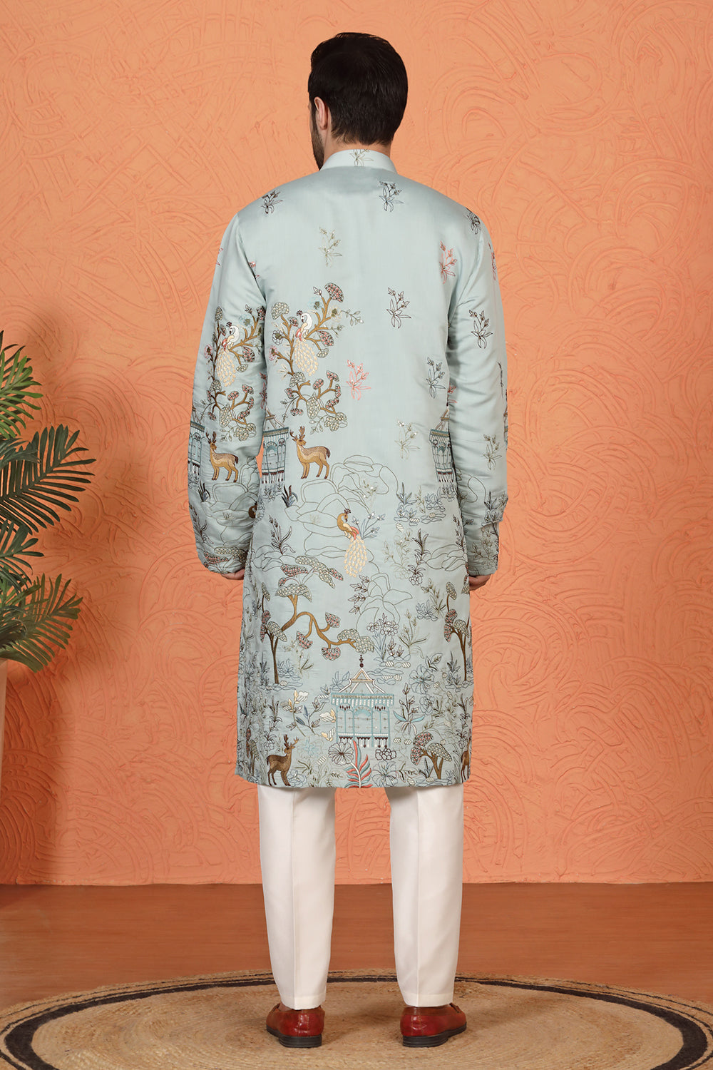 Forest Landscape  All Over  Embroidered Kurta with Back Elastic Pants