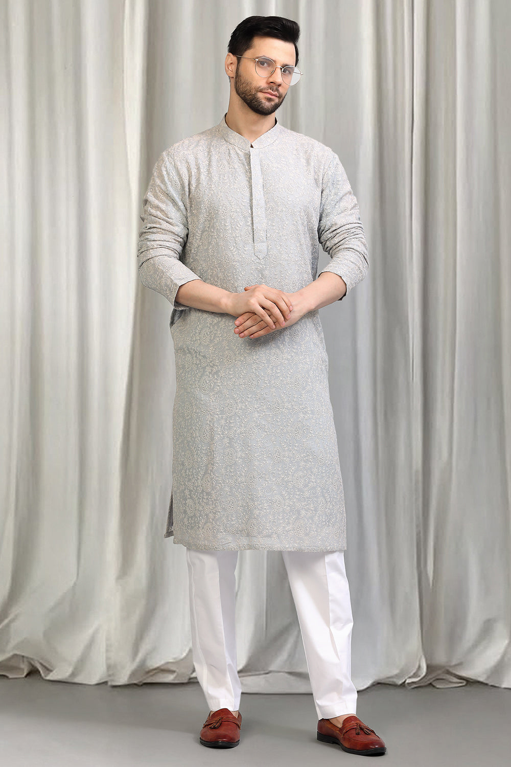 Harshollas All Over  Embroidered Kurta With Back Elastic Pants
