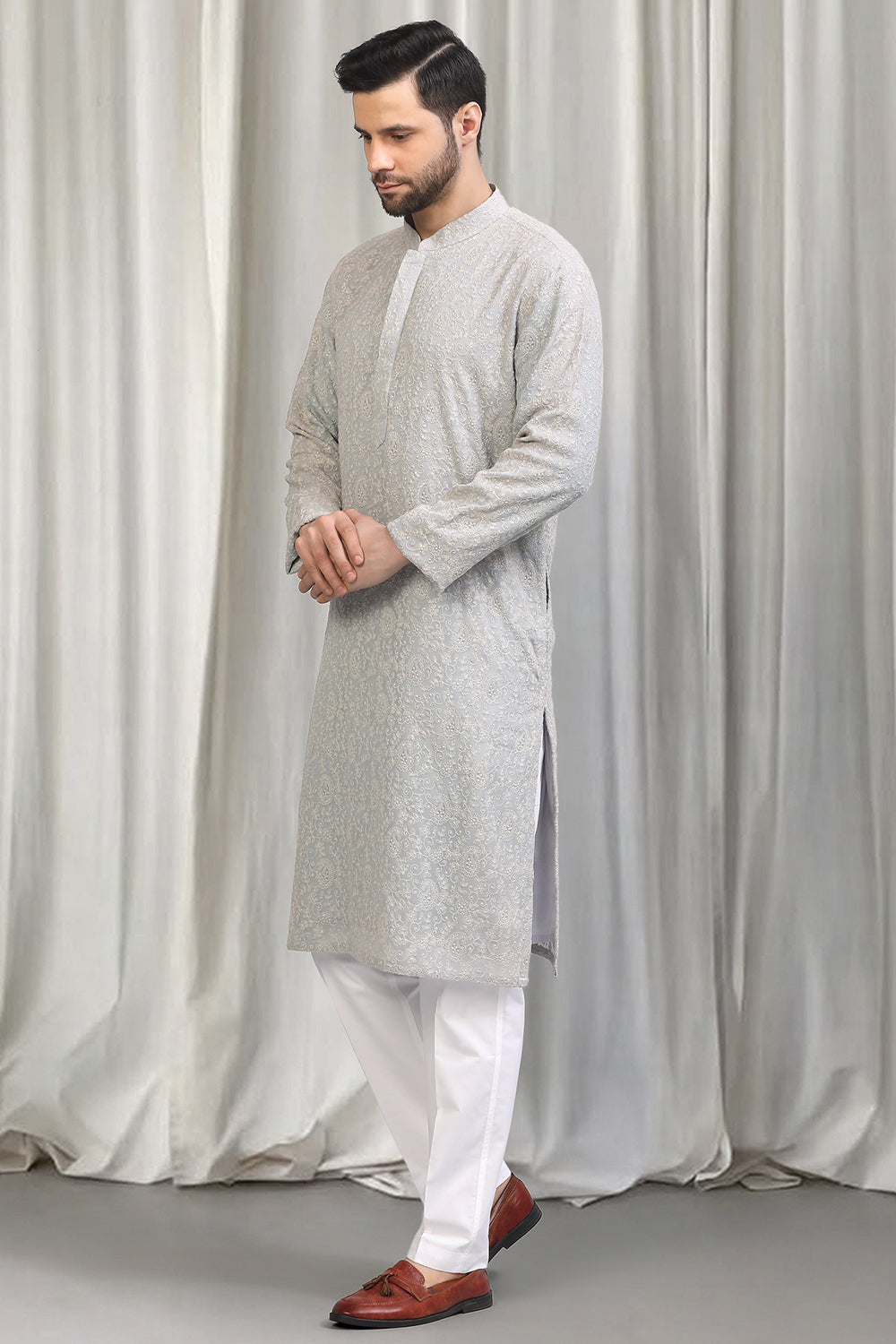 Harshollas All Over  Embroidered Kurta With Back Elastic Pants