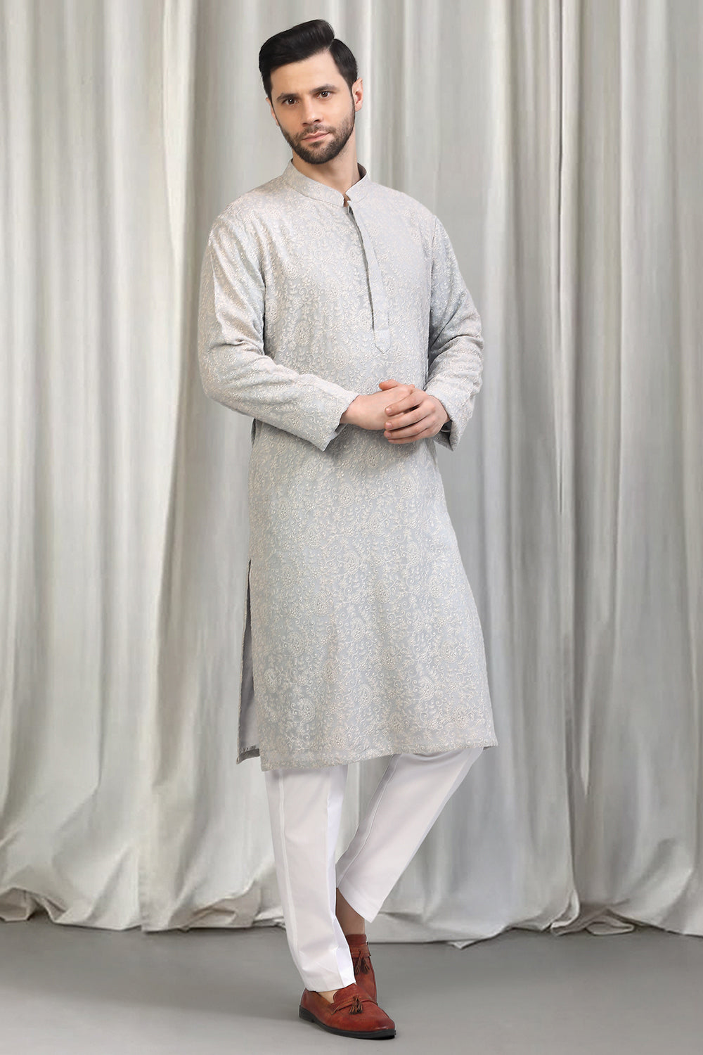 Harshollas All Over  Embroidered Kurta With Back Elastic Pants
