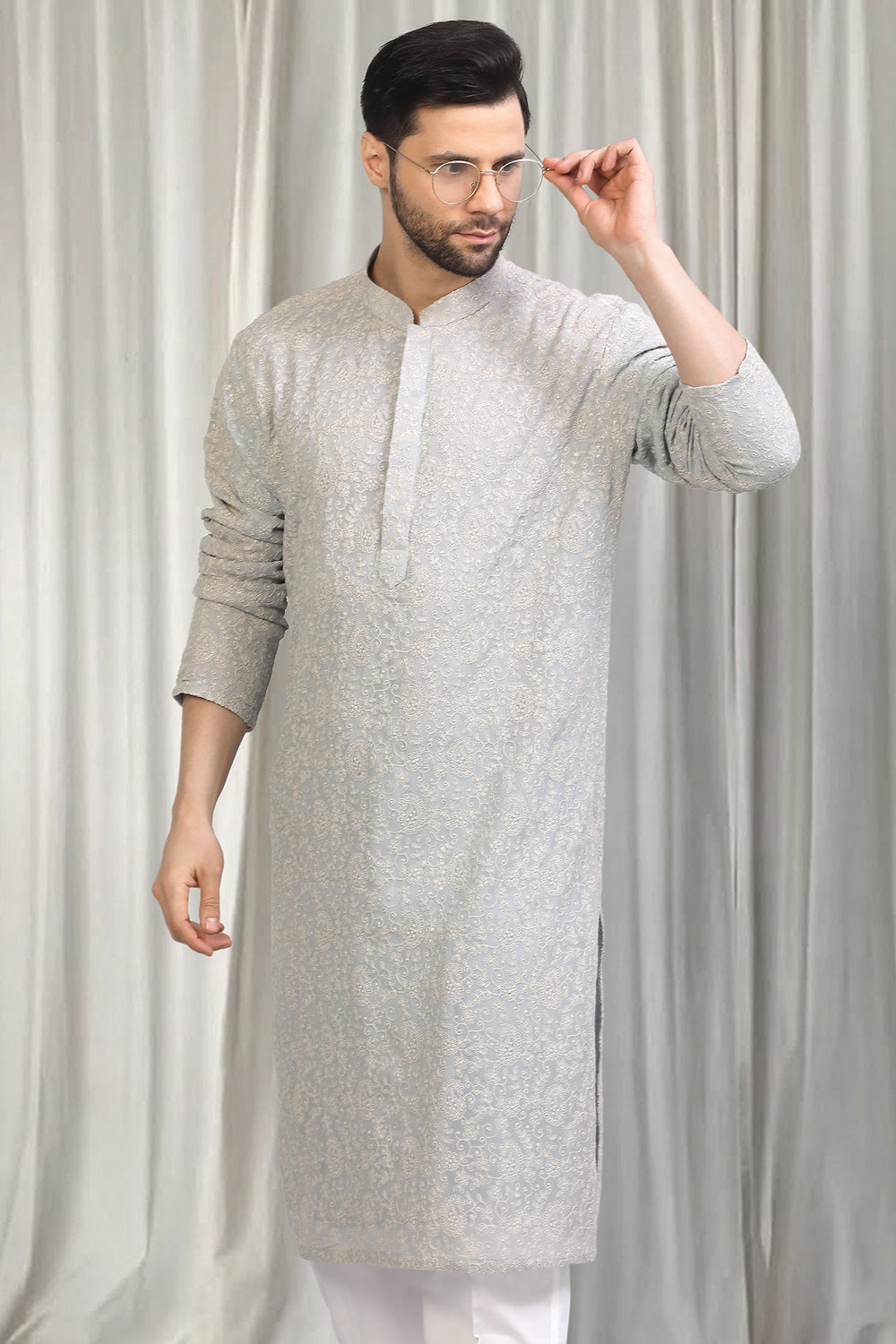 Harshollas All Over  Embroidered Kurta With Back Elastic Pants