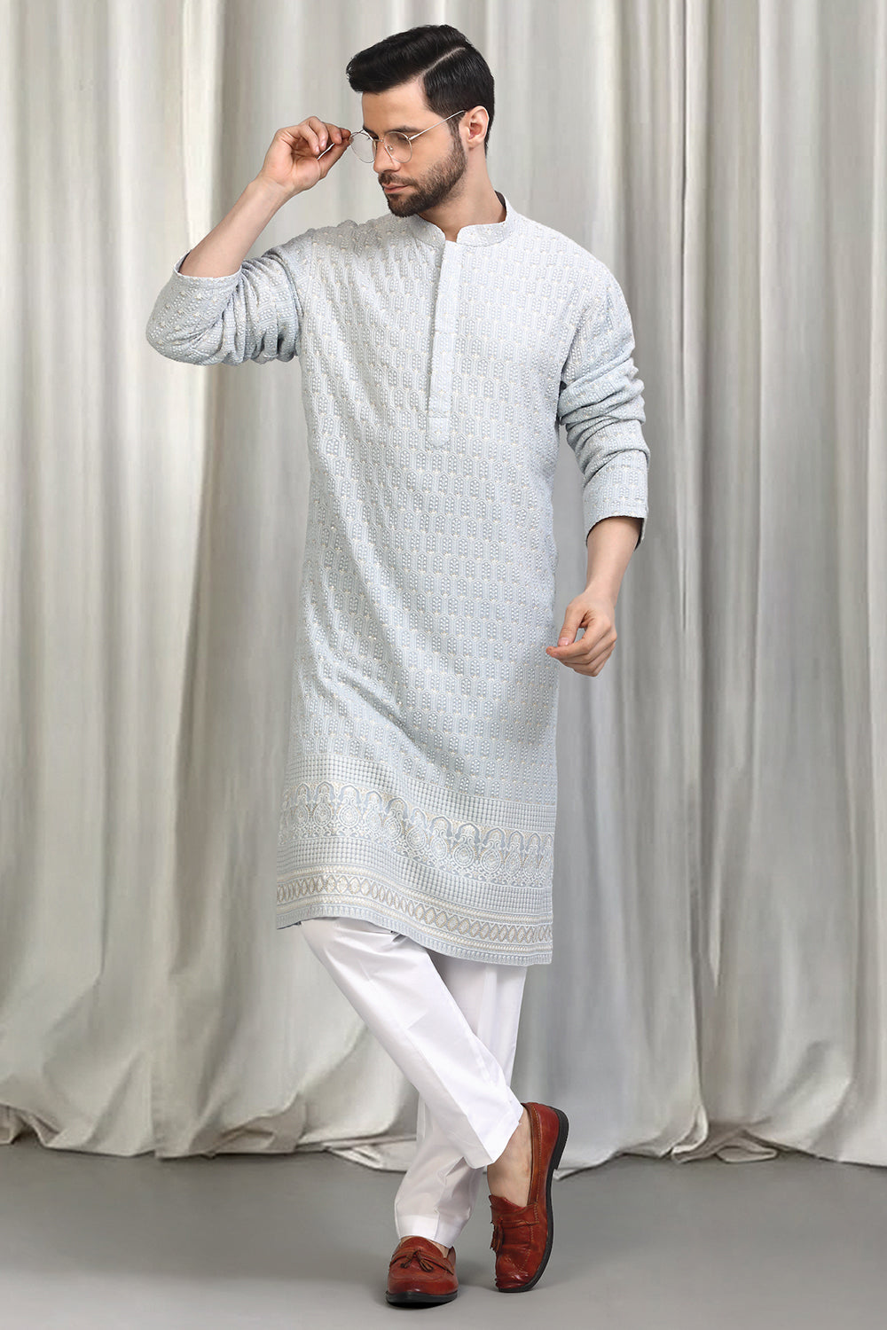 Jalsa All Over  Embroidered Kurta With Back Elastic Pants