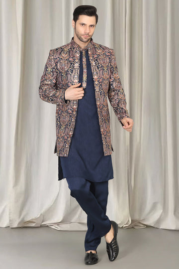 Kashmiriyat Embroidered Long Open Jacket With Kurta And  Pants