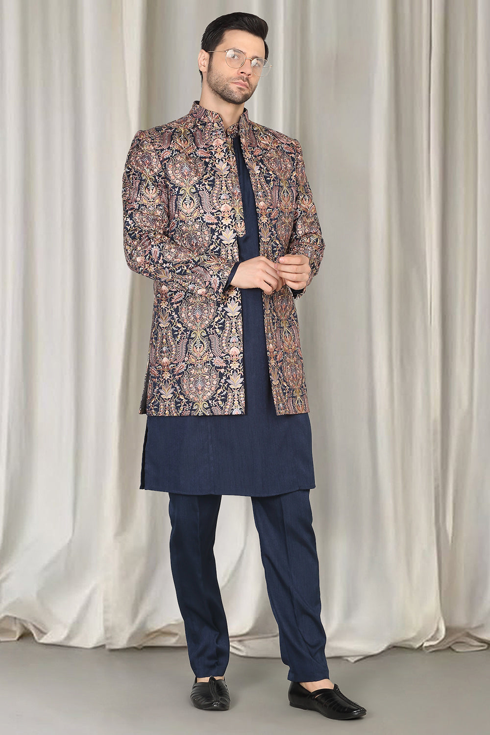Kashmiriyat Embroidered Long Open Jacket With Kurta And  Pants