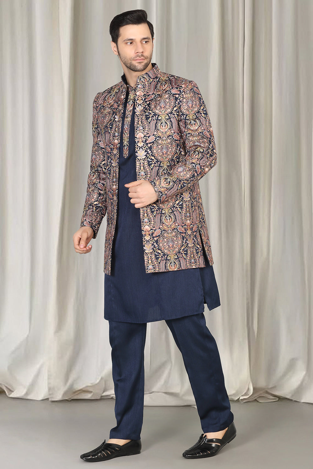 Kashmiriyat Embroidered Long Open Jacket With Kurta And  Pants