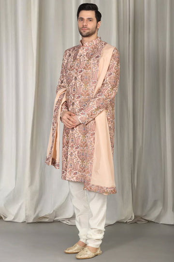 Kashmiriyat Sherwani Set With Kurta , Dupatta And Pants