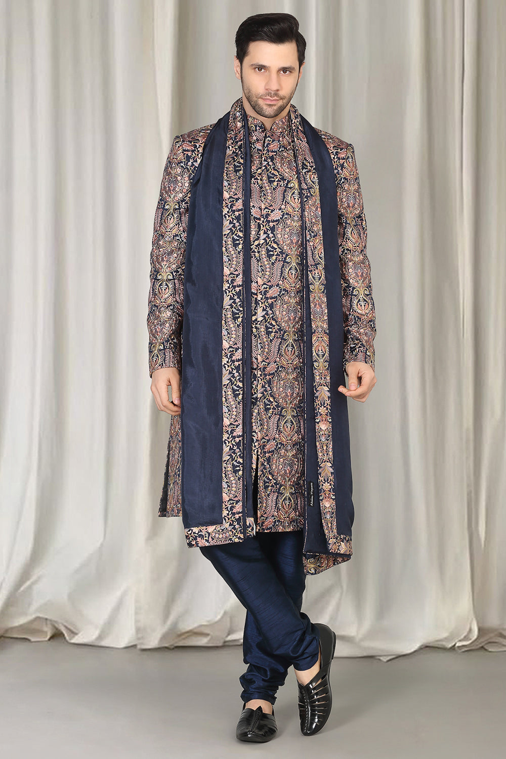 Kashmiriyat Sherwani Set With Kurta , Dupatta And Pants