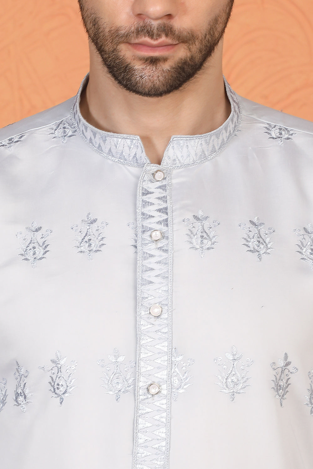 Lucknowi  Embroidered Nawaab Saab Kurta with Back Elastic Pants