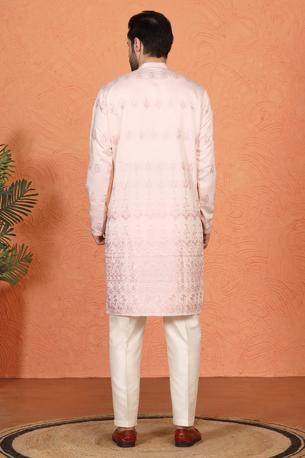 Lucknowi  Embroidered Nawaab Saab Kurta with Back Elastic Pants