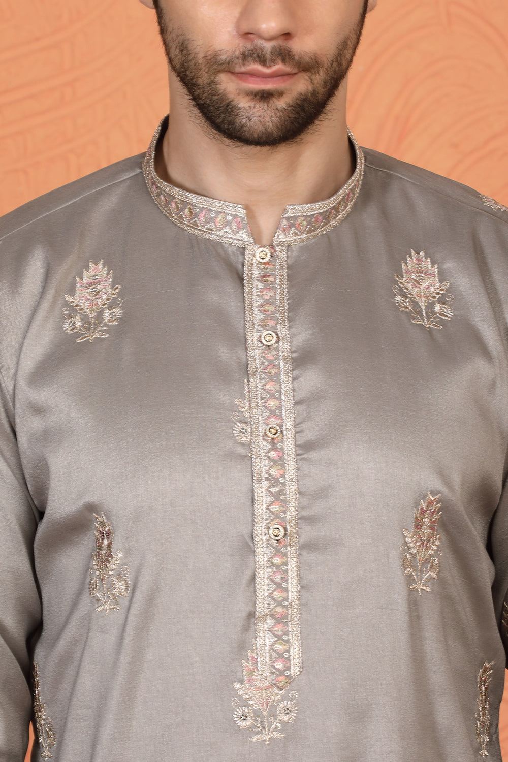 Maharaj Embroidered Kurta with Back Elastic Pants