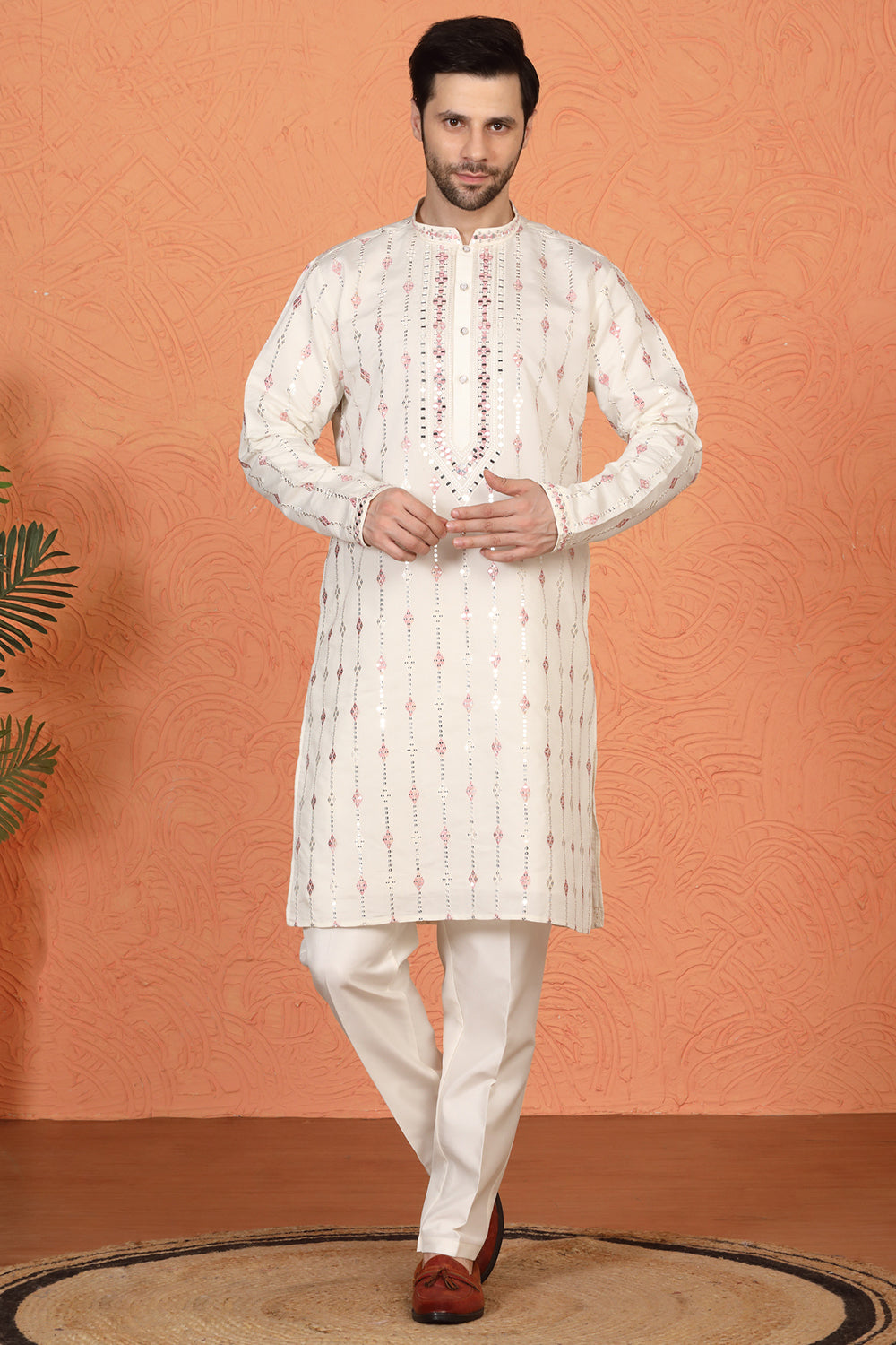 Mayuresh Mirror  Embroidered Kurta with  Back Elastic Pants