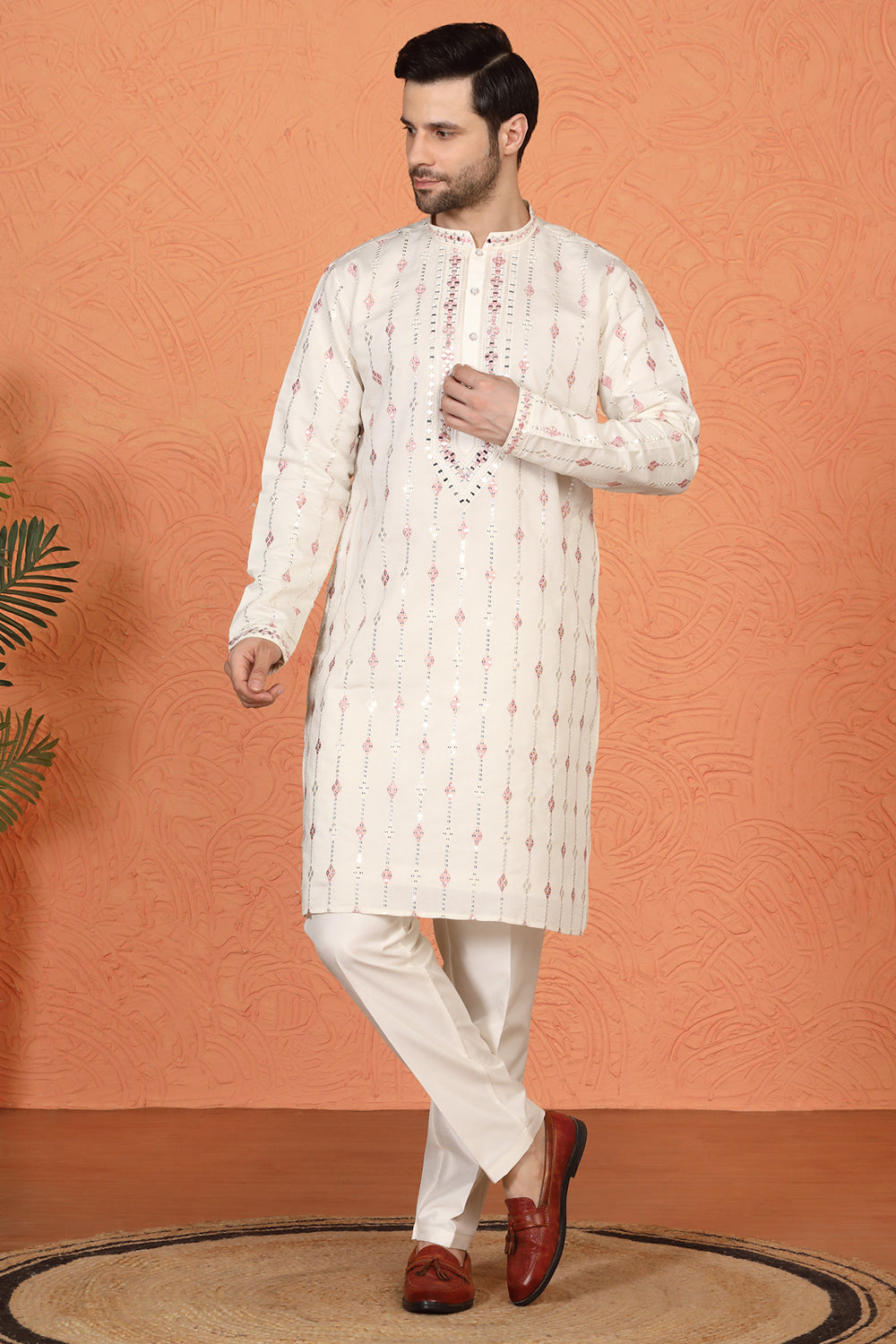 Mayuresh Mirror  Embroidered Kurta with  Back Elastic Pants