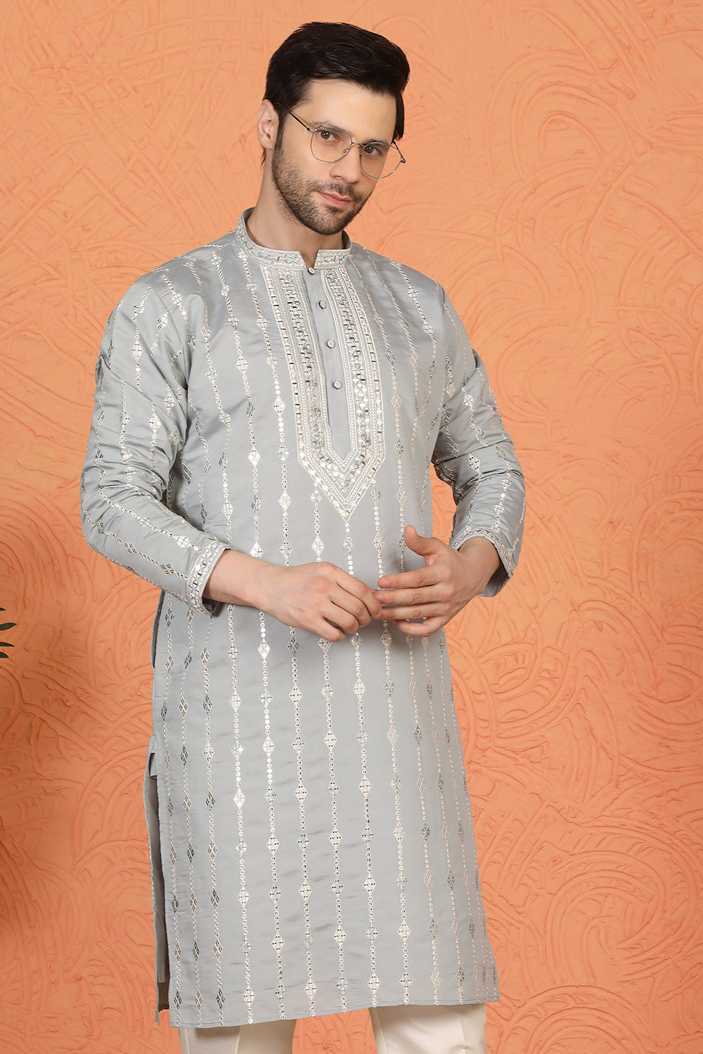 Mayuresh Mirror  Embroidered Kurta with  Back Elastic Pants