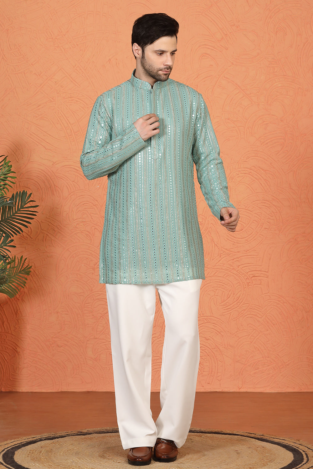Mihir Embroidered Kurta  with Loose Fit Back Elastic Parallel Pants