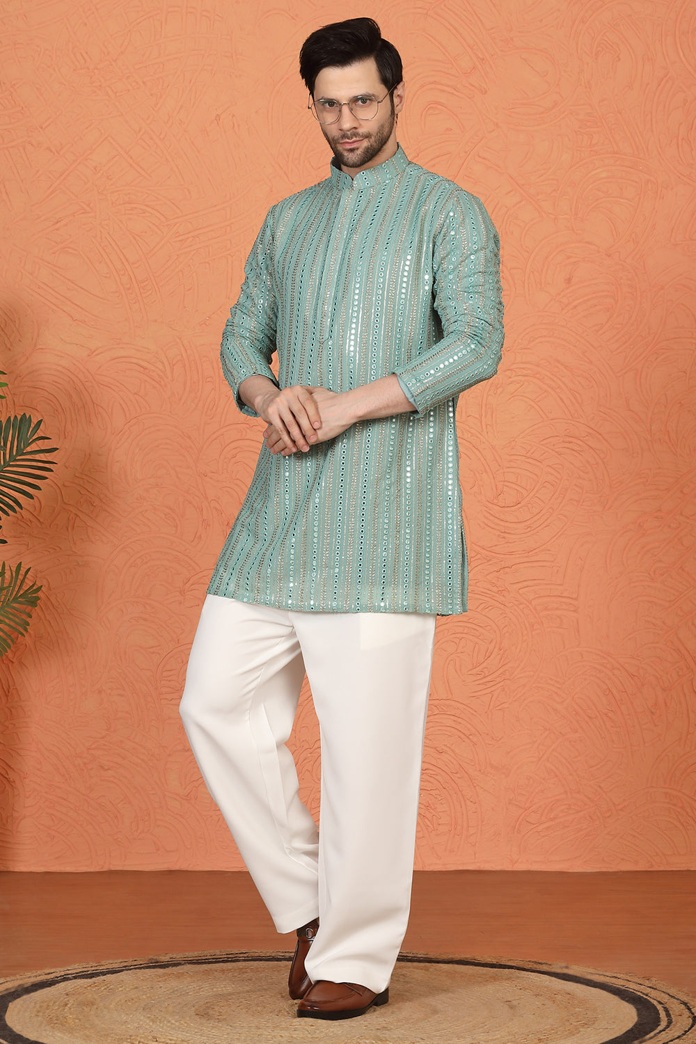 Mihir Embroidered Kurta  with Loose Fit Back Elastic Parallel Pants
