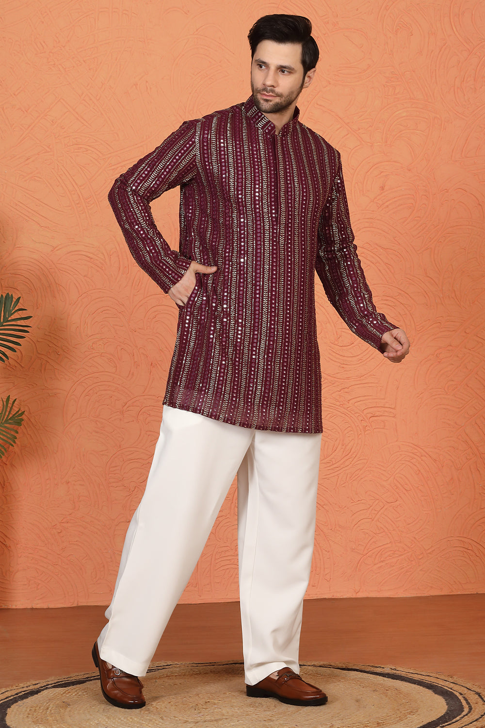 Mihir Embroidered Kurta  with Loose Fit Back Elastic Parallel Pants