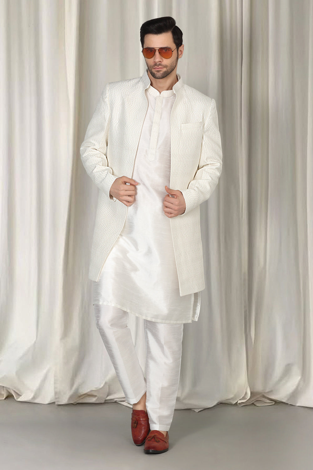Mihir Embroidered Long Open Jacket With Kurta And  Pants