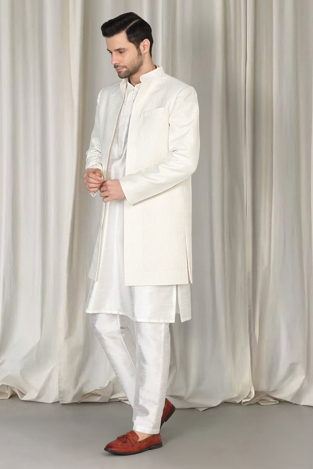 Mihir Embroidered Long Open Jacket With Kurta And  Pants