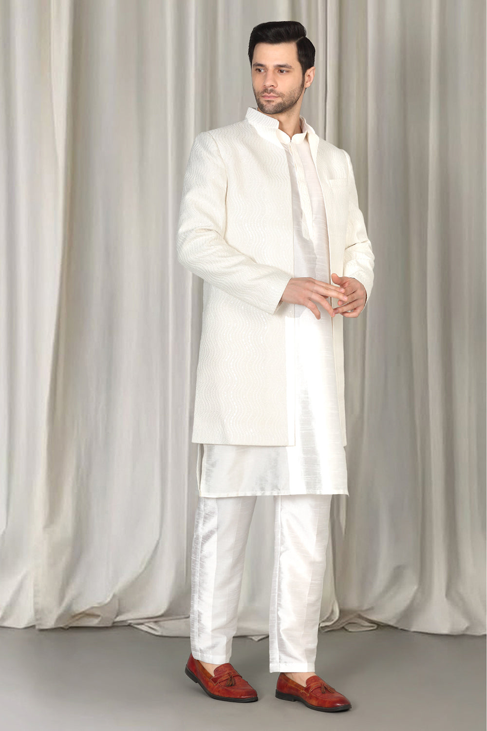 Mihir Embroidered Long Open Jacket With Kurta And  Pants