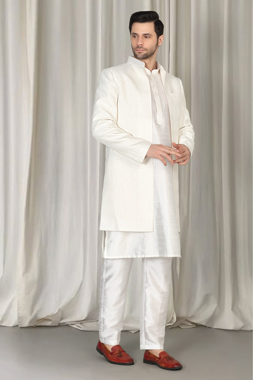 Mihir Embroidered Long Open Jacket With Kurta And  Pants