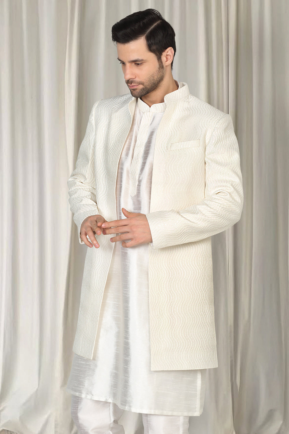 Mihir Embroidered Long Open Jacket With Kurta And  Pants