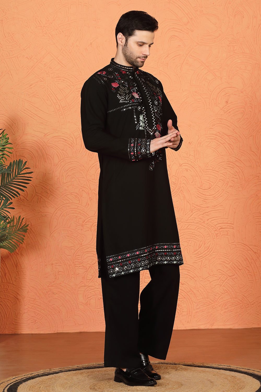 Multi Colored Flora Embroidered Kurta with Loose Fit Parallel Matching  Pants
