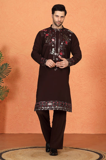 Multi Colored Flora Embroidered Kurta with Loose Fit Parallel Matching  Pants