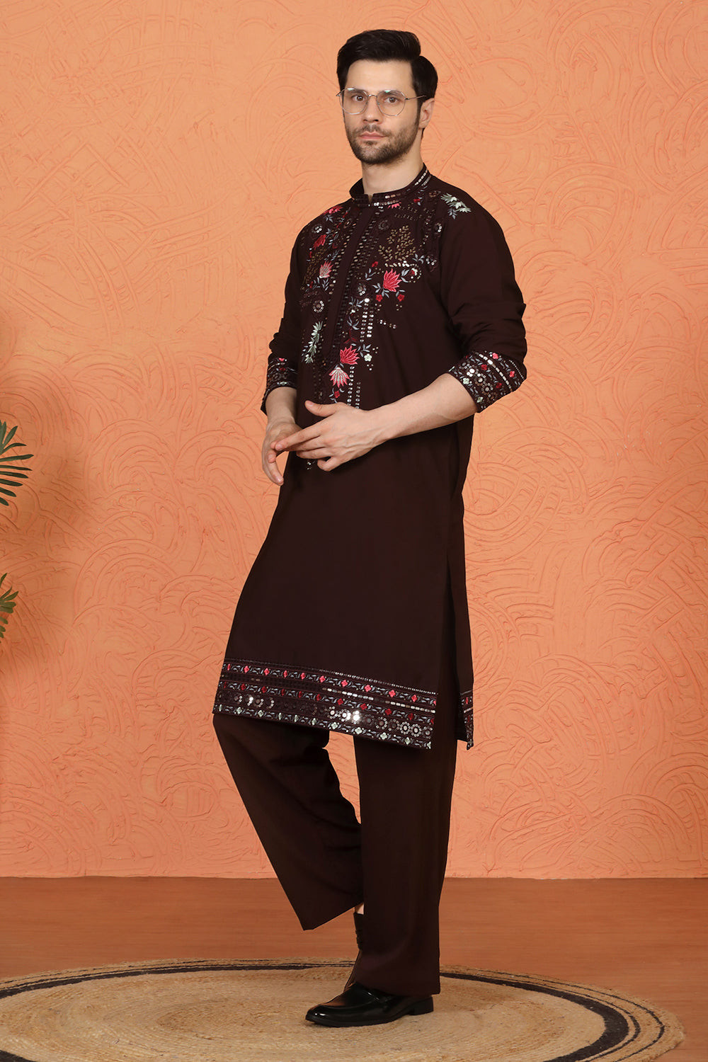 Multi Colored Flora Embroidered Kurta with Loose Fit Parallel Matching  Pants