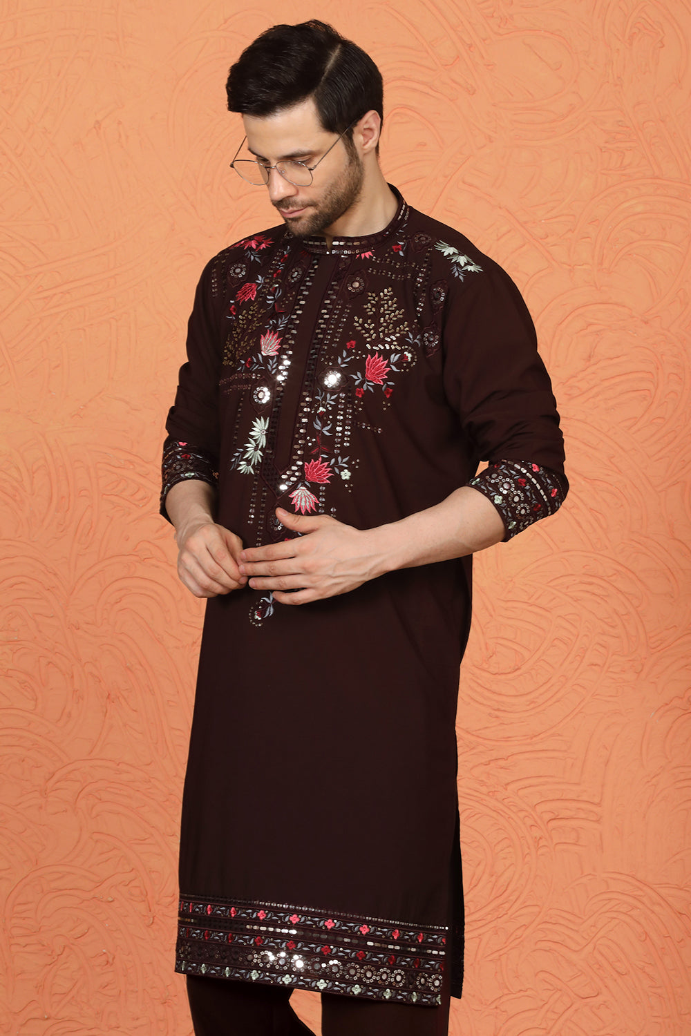 Multi Colored Flora Embroidered Kurta with Loose Fit Parallel Matching  Pants