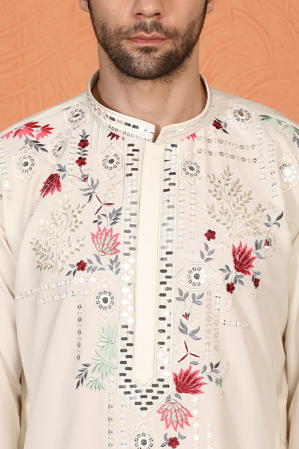 Multi Colored Flora Embroidered Kurta with Straight  Fit  Back Elastic  Pants
