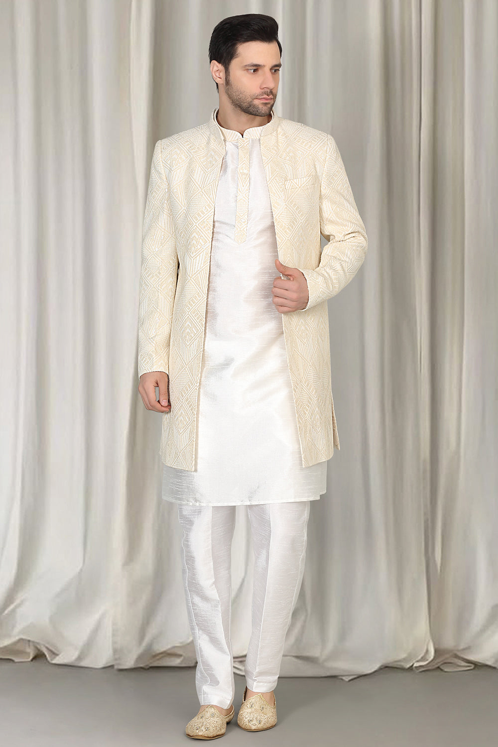 Pavitra Embroidered Long Open Jacket With Kurta And  Pants
