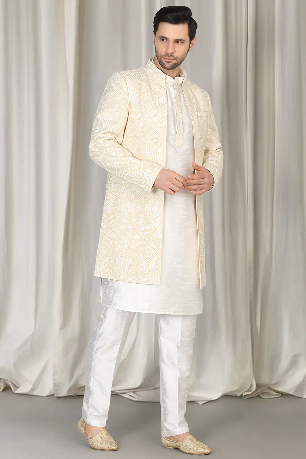 Pavitra Embroidered Long Open Jacket With Kurta And  Pants