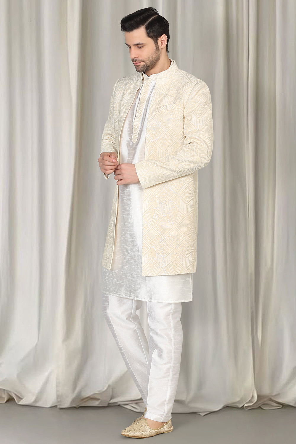 Pavitra Embroidered Long Open Jacket With Kurta And  Pants
