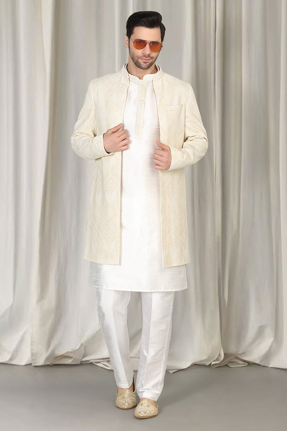 Pavitra Embroidered Long Open Jacket With Kurta And  Pants