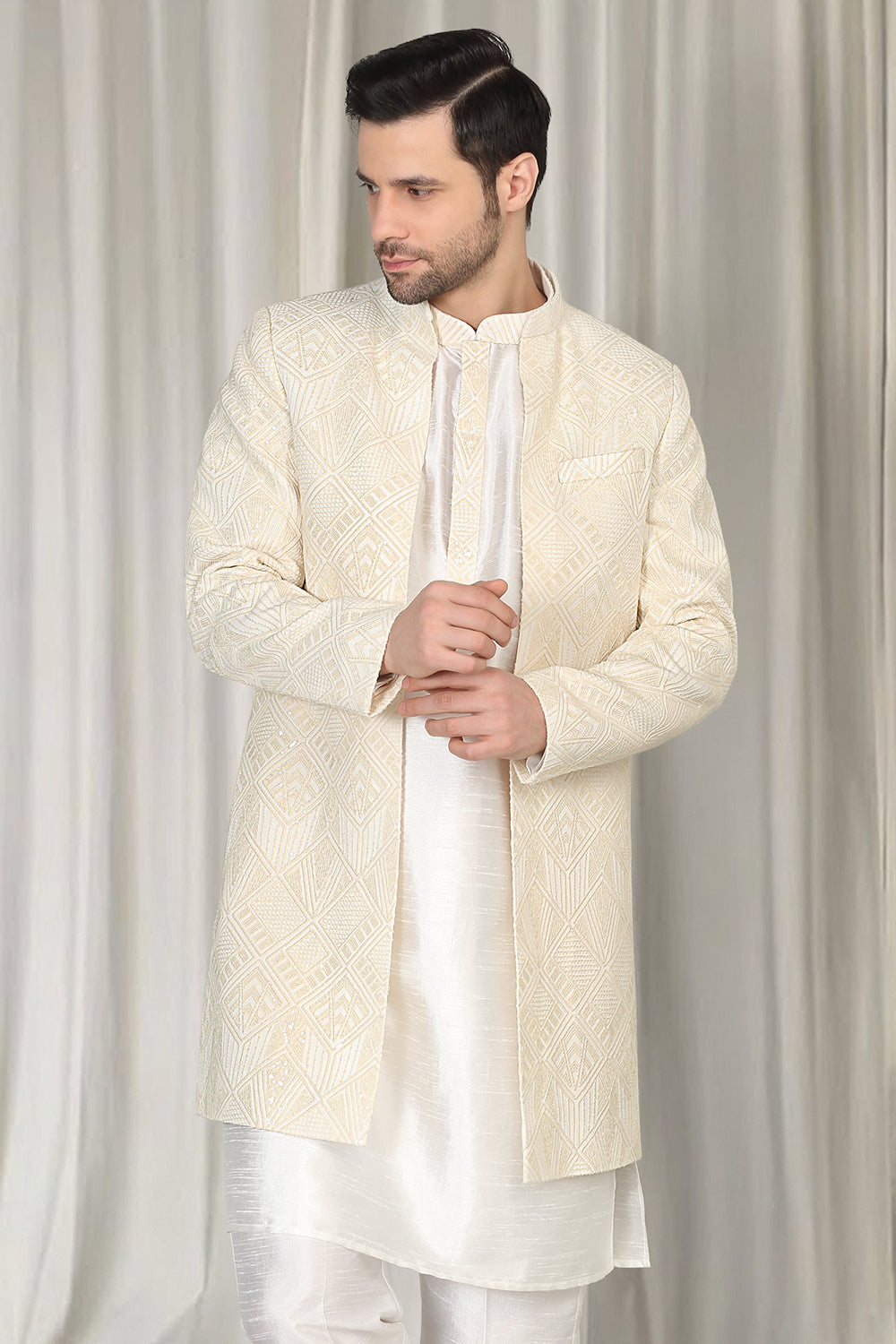 Pavitra Embroidered Long Open Jacket With Kurta And  Pants