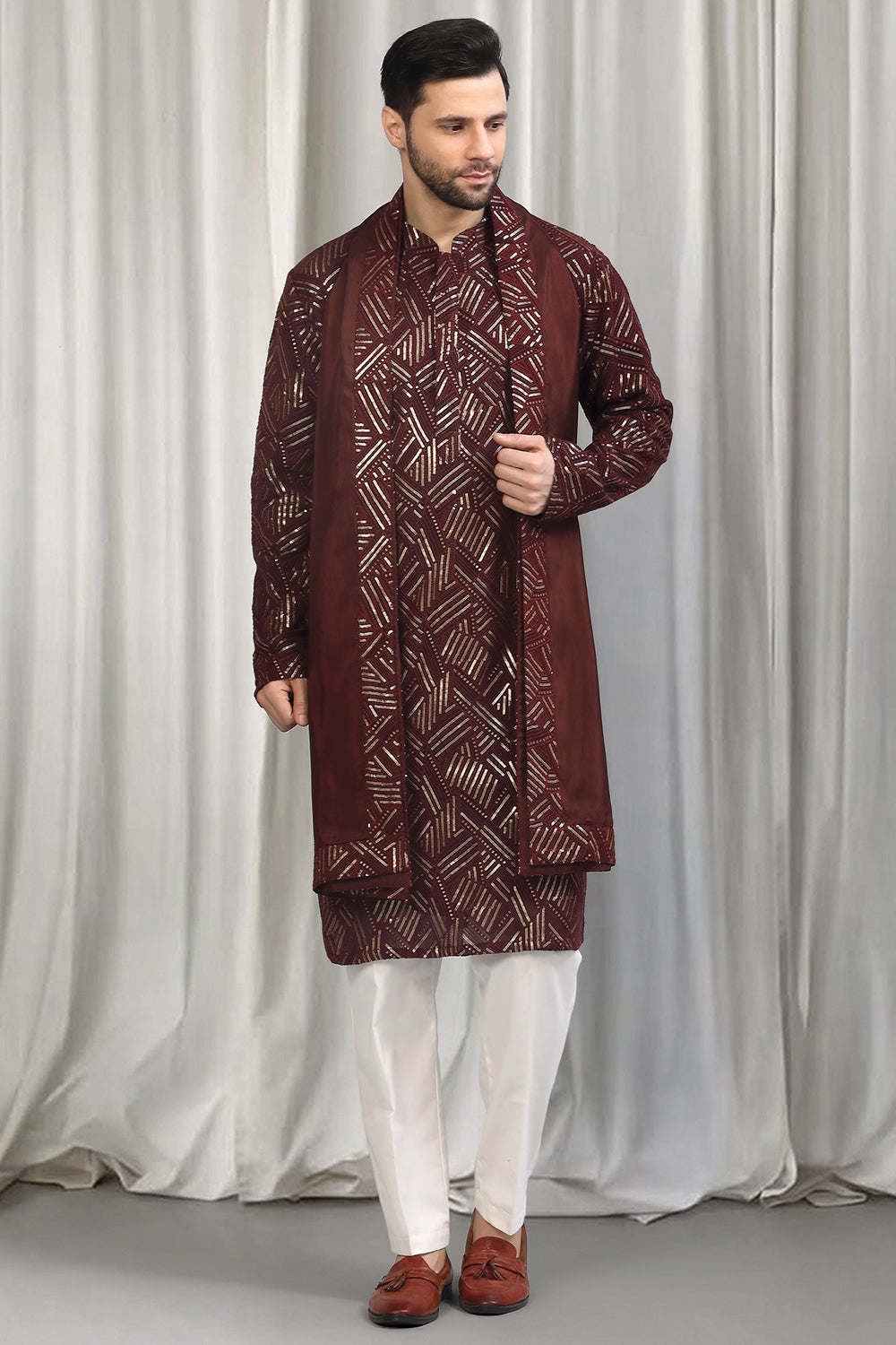 Phool Bahaar Embroidered Kurta With Back Elastic Pants And Dupatta
