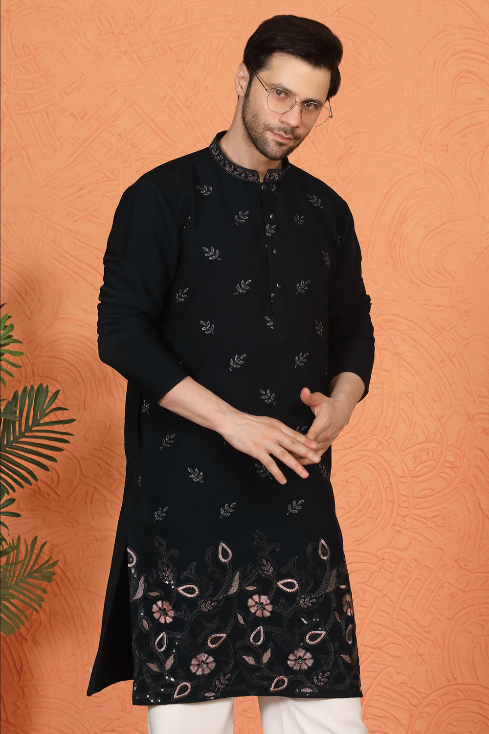 Phool Buta  Patti Embroidered Kurta with Loose Fit Parallel Matching  Pants